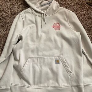 Carhartt Cream Hoodie with Pink Logo